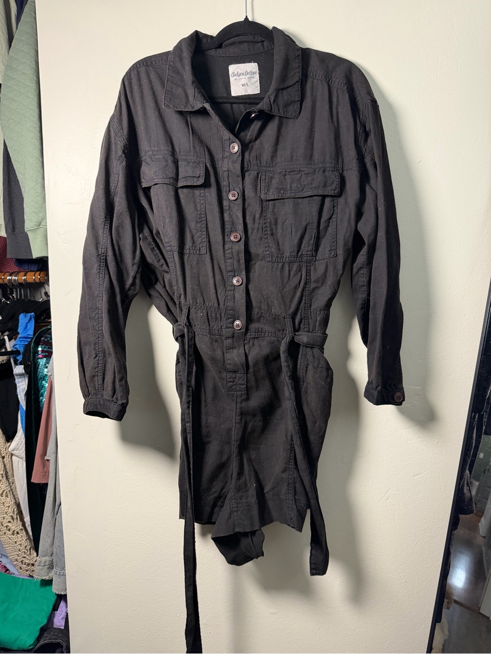 Utility Button-Front Black Jumpsuit